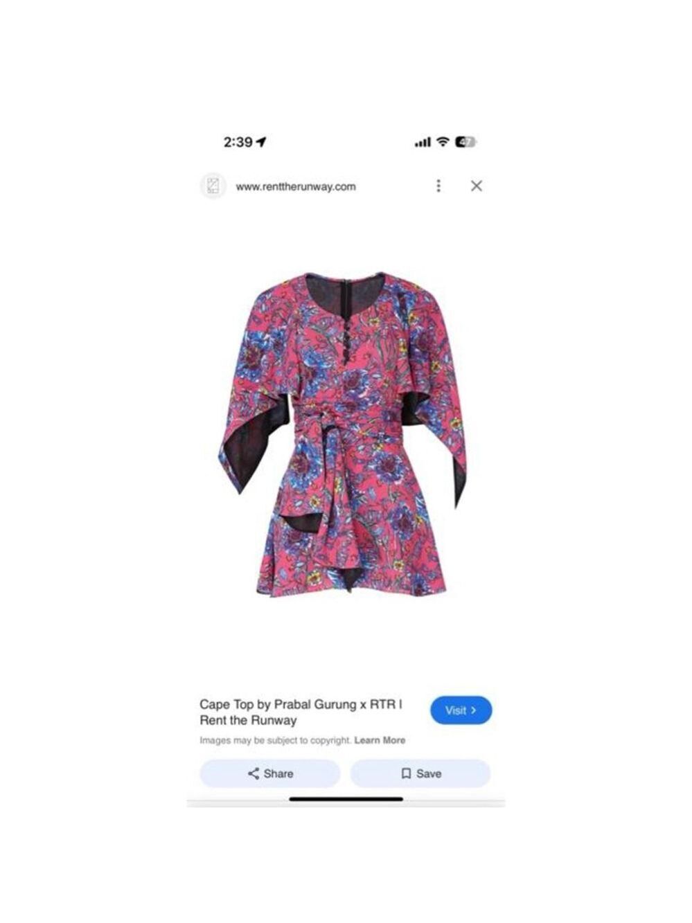 Women's Prabal Gurung Pink Floral Cape Blouse Size 0
